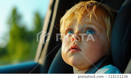 Child heatstroke when left single in a hot car at warm weather, danger of death, AI 118131236
