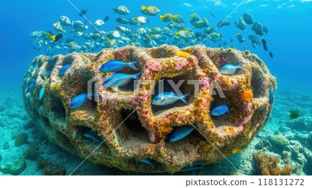 A large coral reef with many fish swimming around it, AI A large coral reef with many fish swimming around it, AI 118131272