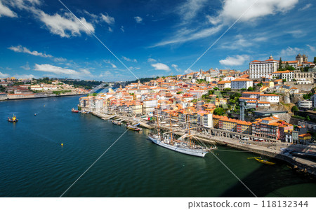 Aerial view of Porto city, Portugal, on sunset 118132344