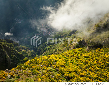 Aerial drone view of Curral das Freiras village, Madeira, Portugal Aerial drone view of Curral das Freiras village, Madeira, Portugal 118132350