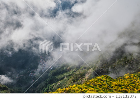 Aerial drone view of Curral das Freiras village, Madeira, Portugal Aerial drone view of Curral das Freiras village, Madeira, Portugal 118132372