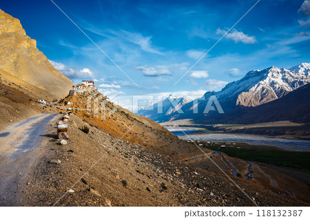 Road to Kee (Ki, Key) Monastery. Spiti Valley, Himachal Pradesh 118132387