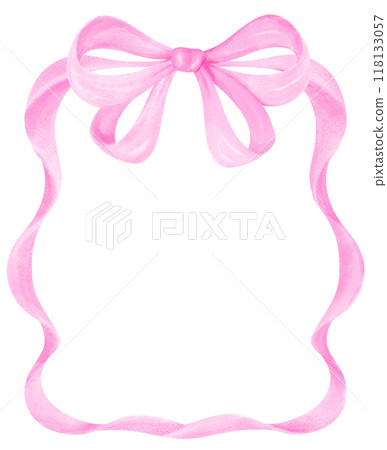Coquette Frame Pink ribbon bow watercolor vertical 118133057