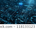 Futuristic Digital Interface with Glowing Elements 118133123