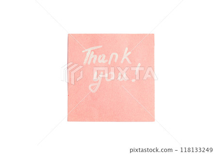 A pink thank you note written with a white marker on a white background A pink thank you note written with a white marker on a white background 118133249