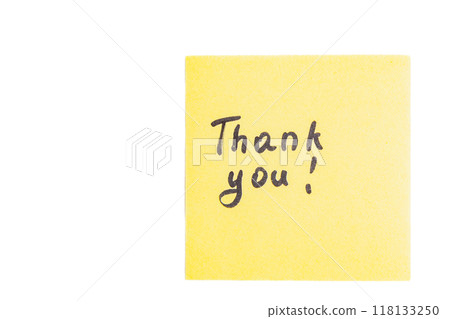 Yellow thank you card on a white clean background Yellow thank you card on a white clean background 118133250