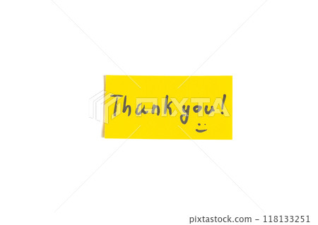 A small note with the word thank you on a white background A small note with the word thank you on a white background 118133251