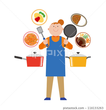 一個女人做飯的圖像插圖 一個女人做飯的圖像插圖 118133263