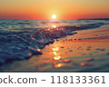 Close up of ocean wave at sunset with colorful sky 118133361