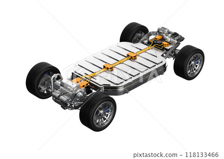 Ev car or electric vehicle with battery pouch cells isolated 118133466
