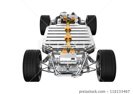 Ev car or electric vehicle with battery pouch cells isolated 118133467