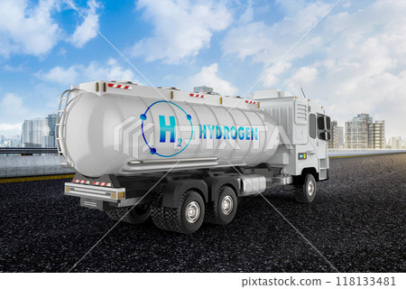 Hydrogen tank on semi trailer truck out for deliver 118133481