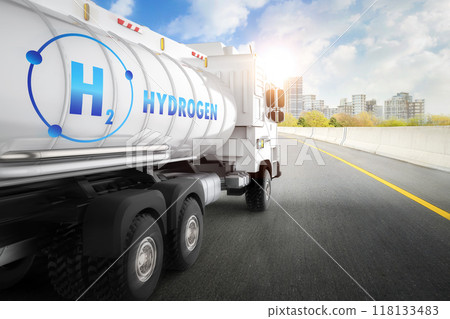 Hydrogen tank on semi trailer truck out for deliver Hydrogen tank on semi trailer truck out for deliver 118133483