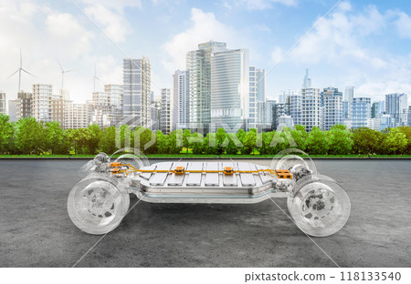 Ev car or electric vehicle with cityscape background Ev car or electric vehicle with cityscape background 118133540