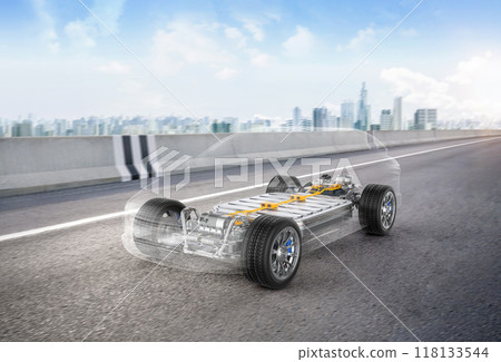 Ev car or electric vehicle with cityscape background 118133544
