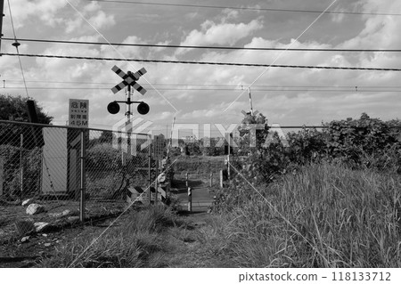 Railroad crossing in the field Railroad crossing in the field 118133712