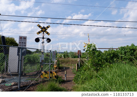 Railroad crossing in the field Railroad crossing in the field 118133713
