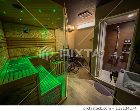 A view of a famous private sauna in Japan 118134174