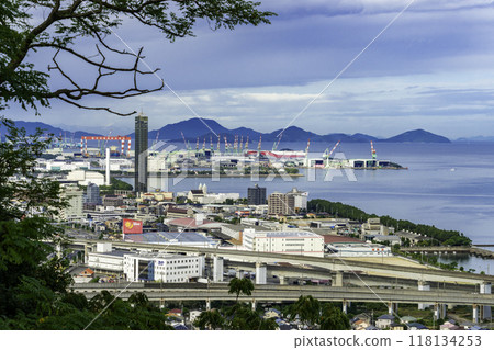 View from Tokiwa Park (Shotsujiyama Park) Gold Tower and Roadside Station Lover's Sanctuary Utazu Rinkai Park, Utazu Town, Kagawa Prefecture View from Tokiwa Park (Shotsujiyama Park) Gold Tower and Roadside Station Lover's Sanctuary Utazu Rinkai Park, Utazu Town, Kagawa Prefecture 118134253