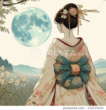 Woman's back view in the moonlight 118134283