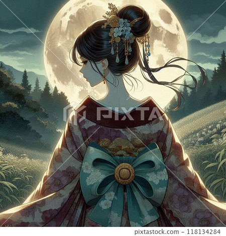 Woman's back view in the moonlight 118134284