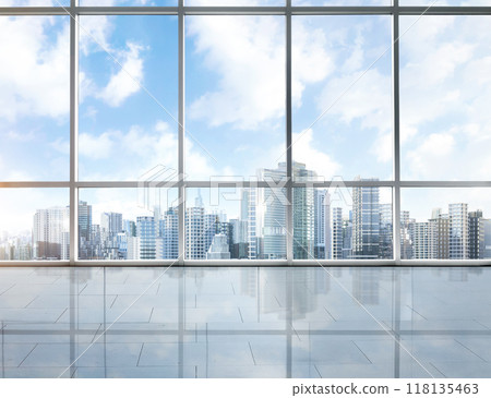 Empty office space with glass windows Empty office space with glass windows 118135463