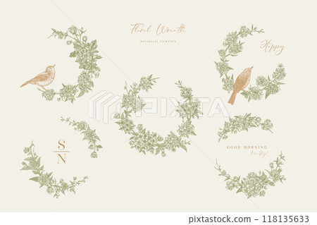 Set with floral round frames 118135633