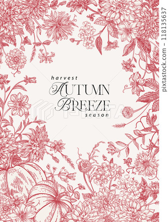 Floral vertical frame with pumpkins 118135637