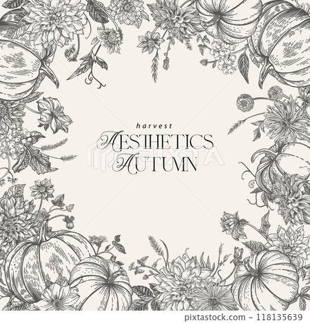 Floral frame with autumn plants 118135639