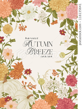 Floral vertical frame with pumpkins 118135641