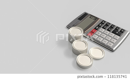 The calculator and coins on white background for Business concept 3d rendering. 118135741