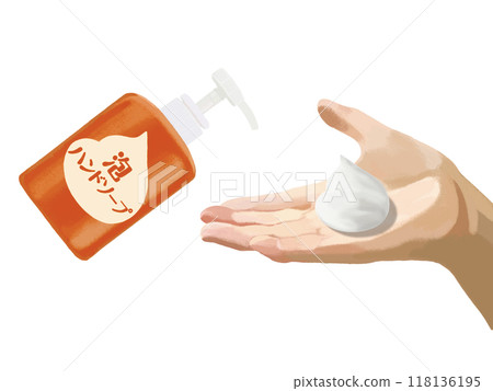 Hand soap, hands and foam (orange) with text Hand soap, hands and foam (orange) with text 118136195
