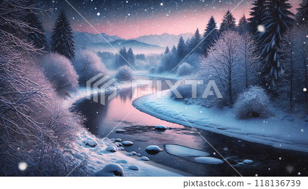 下雪的早晨河 118136739