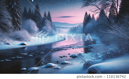 Snowy morning river Snowy morning river 118136742