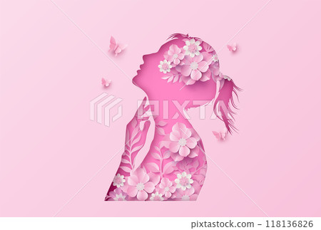 Elegant Silhouette of a Woman with Floral Elements Elegant Silhouette of a Woman with Floral Elements 118136826
