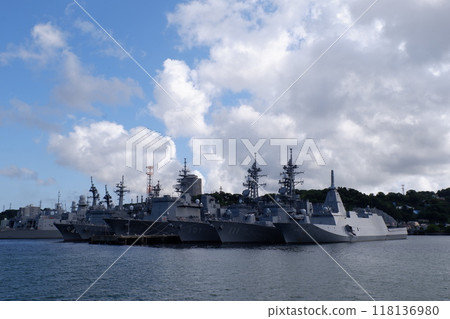 Escort fleet anchored at Yokosuka base Escort fleet anchored at Yokosuka base 118136980