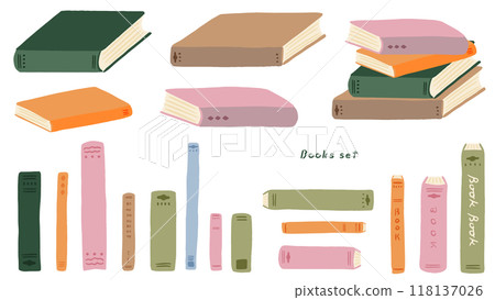 一套書,合上的書和堆放的書,可愛的手繪插圖 一套書,合上的書和堆放的書,可愛的手繪插圖 118137026