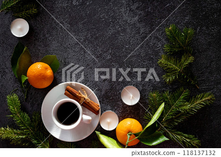 New years cover. Greeting card with gingerbread christmas tree. 118137132