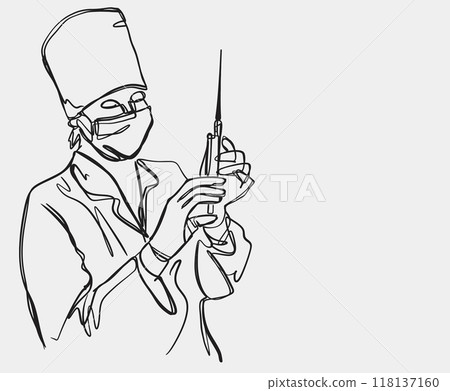 A Health Professional Who Is Preparing an Injection Using a Syringe in a Clinic Setting 118137160