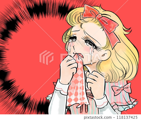 70年代少女漫畫風格,豎捲金髮、咬手帕、線條集中的心碎少女 70年代少女漫畫風格,豎捲金髮、咬手帕、線條集中的心碎少女 118137425