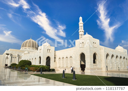 華麗的蘇丹卡布斯大清真寺的壯麗景色 118137787