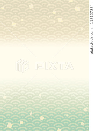 Simple gradation Japanese-style frame/background material 2 (postcard size/seigaiha/gold leaf) 118137884