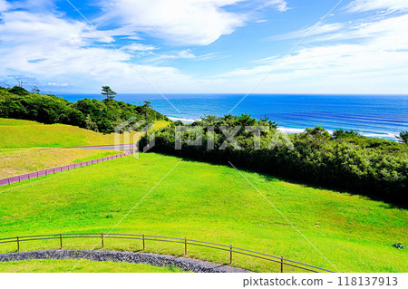 從茨城縣鉾田市鹿島灘海濱公園「三春之丘」眺望的景色 118137913