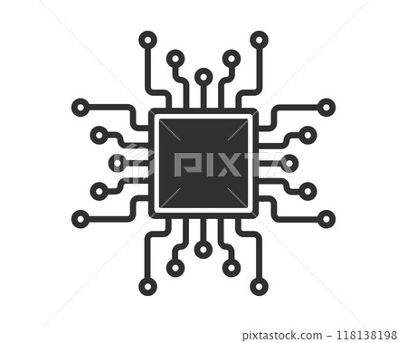 AI Computer Microchip Icon. CPU Processor Chip symbol. Digital Circuit Microchip sign. Semiconductor Chip. Vector illustration. Isolated on white background. 118138198