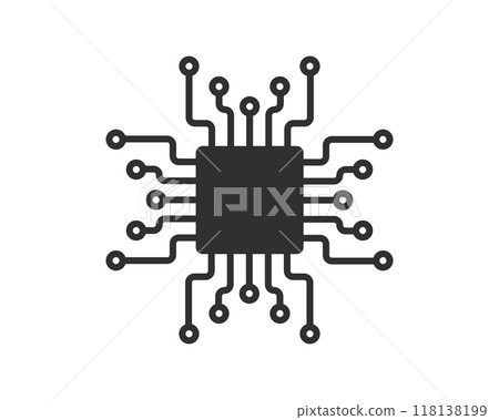 AI Computer Microchip Icon. CPU Processor Chip symbol. Digital Circuit Microchip sign. Semiconductor Chip. Vector illustration. Isolated on white background. 118138199