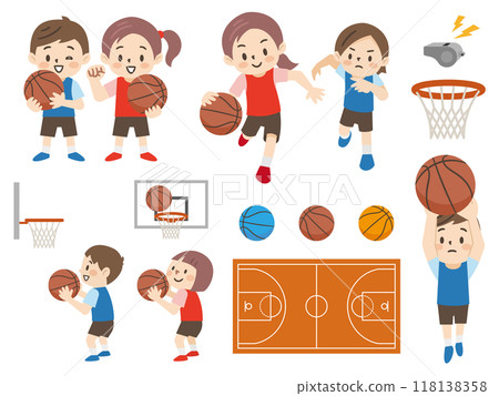 孩子們打籃球的插圖集 孩子們打籃球的插圖集 118138358