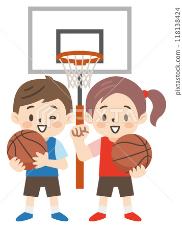 Illustration of kids playing basketball Illustration of kids playing basketball 118138424