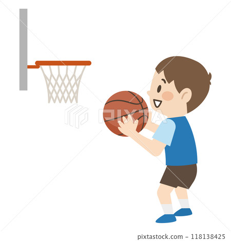 Illustration of a boy making a free throw - Basketball 118138425