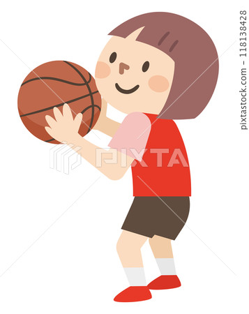 Illustration of a girl making a free throw - Basketball Illustration of a girl making a free throw - Basketball 118138428