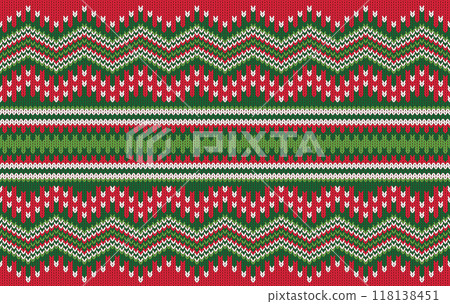 Knitted pattern seamless fabric Christmas line art. traditional knitted pattern vector on red-green. Designed for background ,wallpaper ,carpet ,clothing ,knitted pattern ,fabric ,embroidery ,textile 118138451